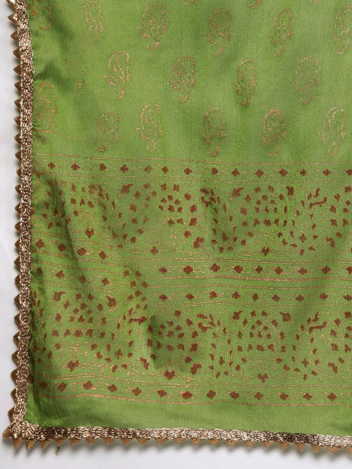 Green Woven Design Chanderi Silk Suit Set - Libas