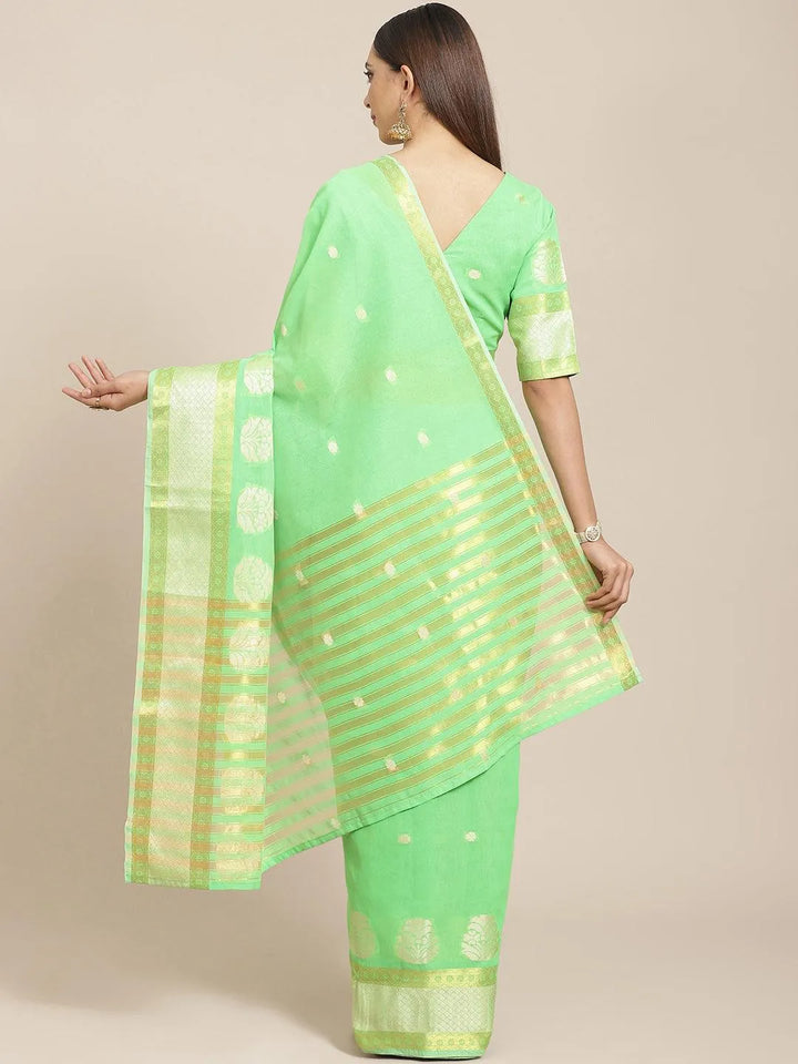 Green Woven Design Cotton Saree - Libas