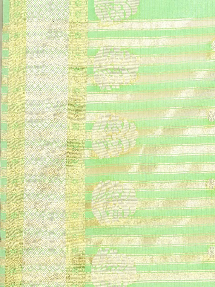 Green Woven Design Cotton Saree - Libas