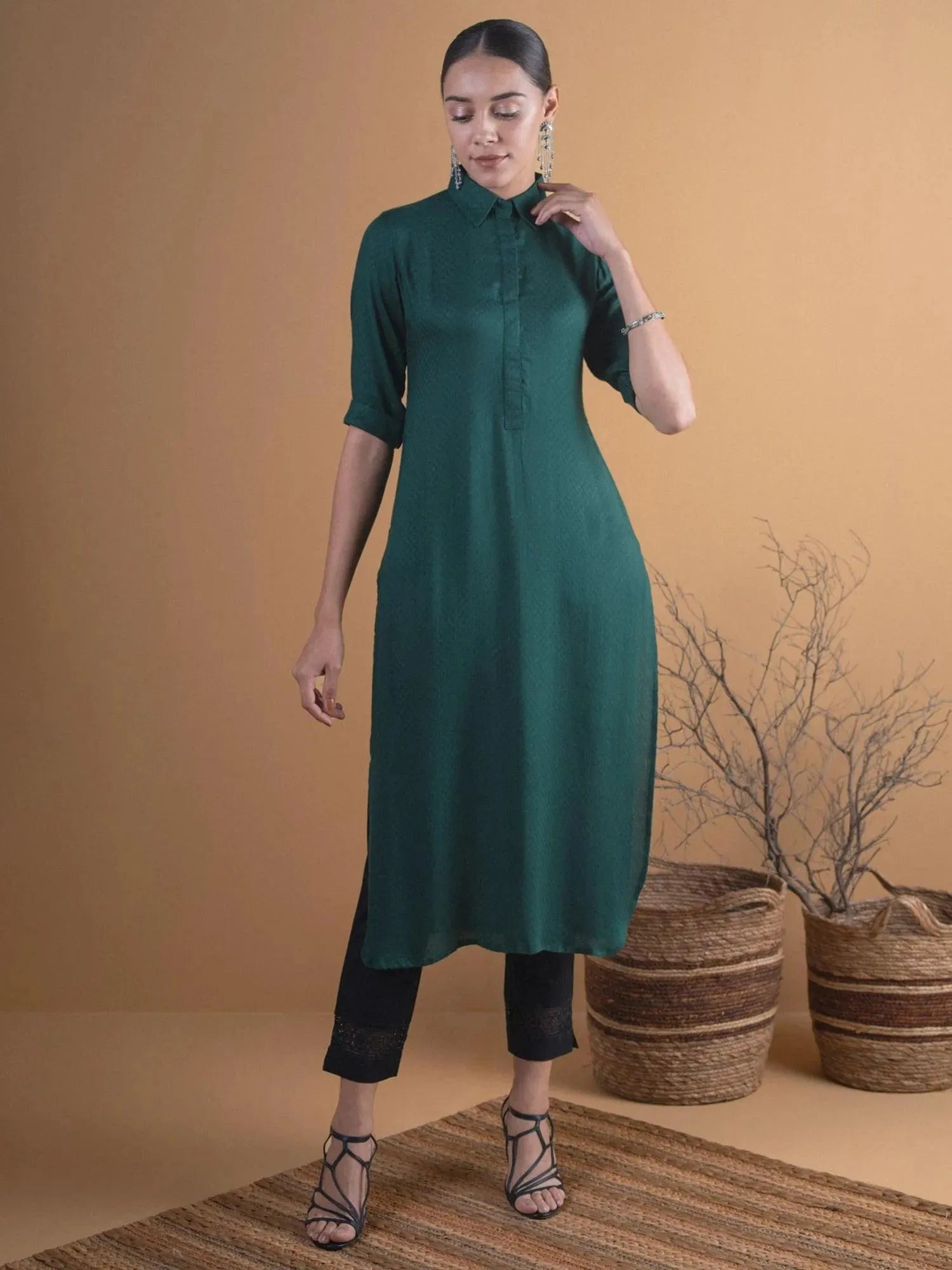 

Buy Green Woven Design Rayon Kurta - 4993- | Libas Ethnic Wear Online