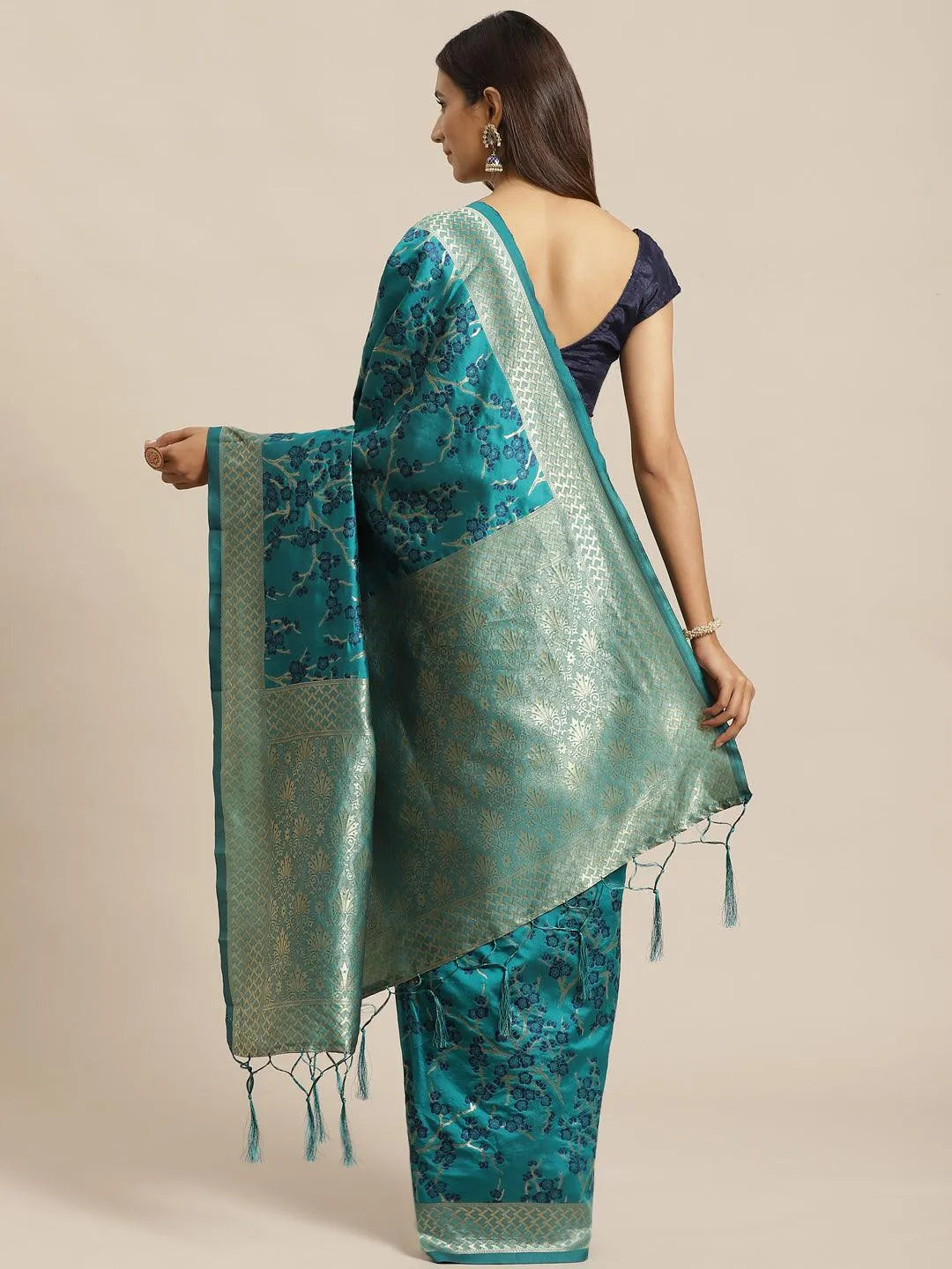 Green Woven Design Silk Saree - Libas