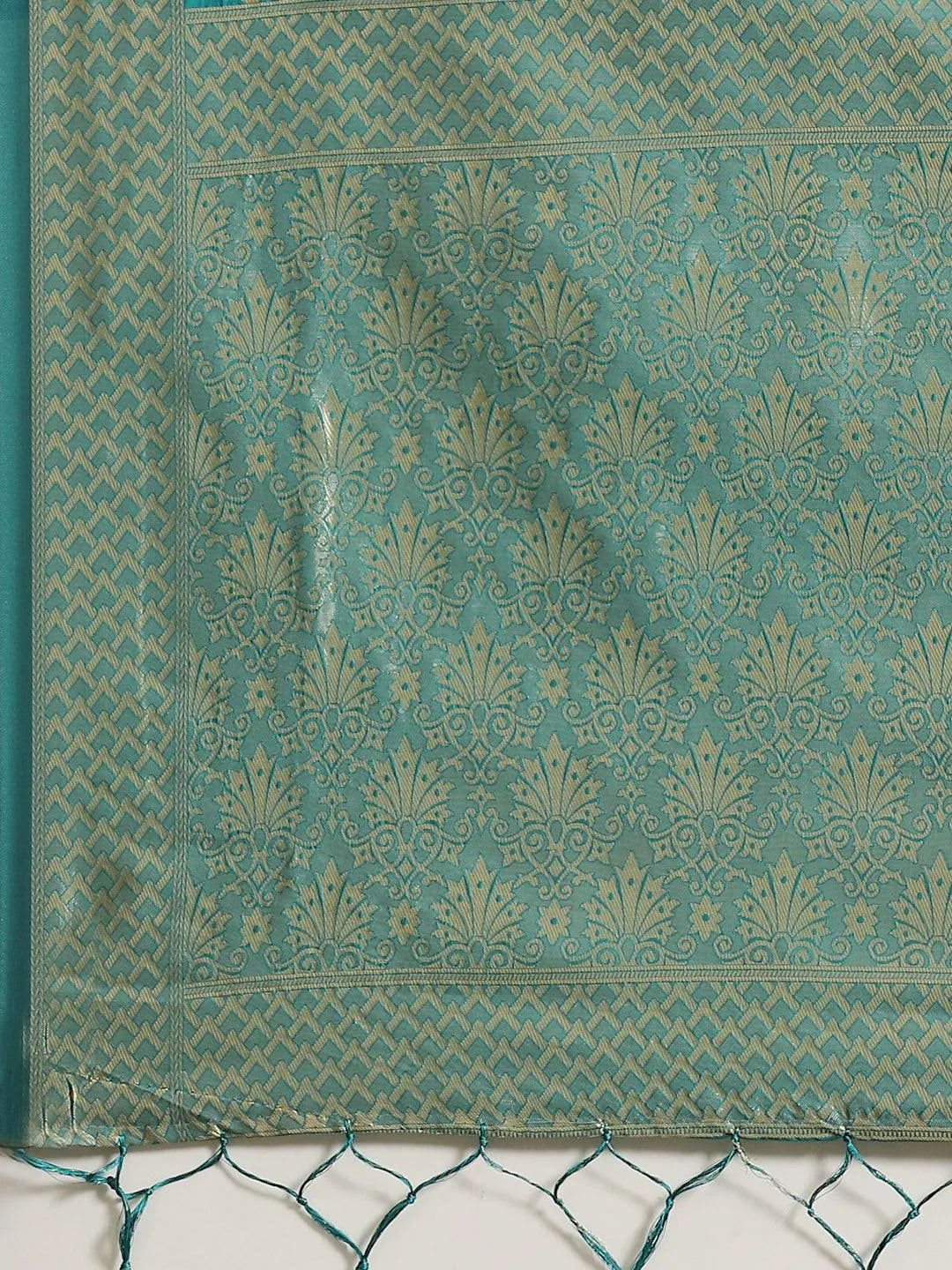 Green Woven Design Silk Saree - Libas