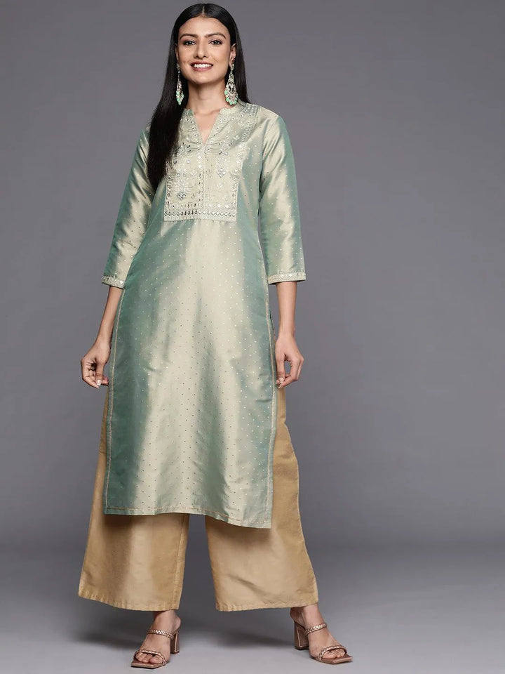 Green Yoke Design Art Silk Straight Kurta - Libas