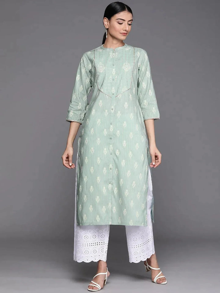 Green Yoke Design Chanderi Silk Kurta - Libas