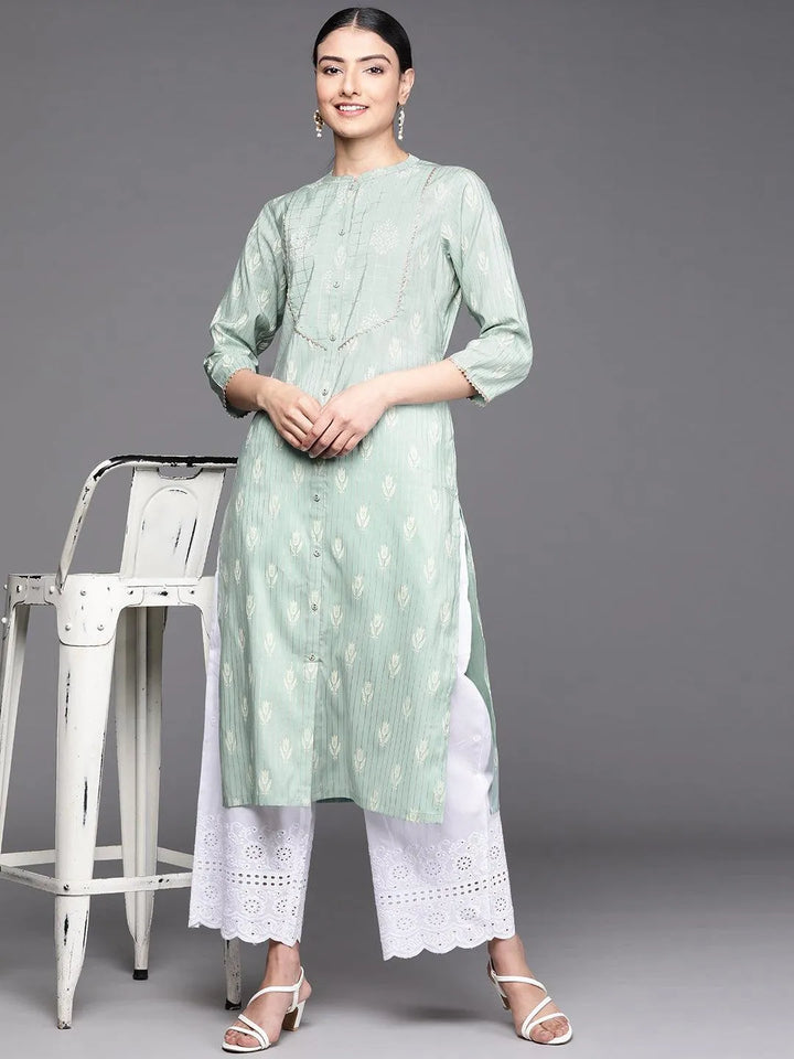 Green Yoke Design Chanderi Silk Kurta - Libas