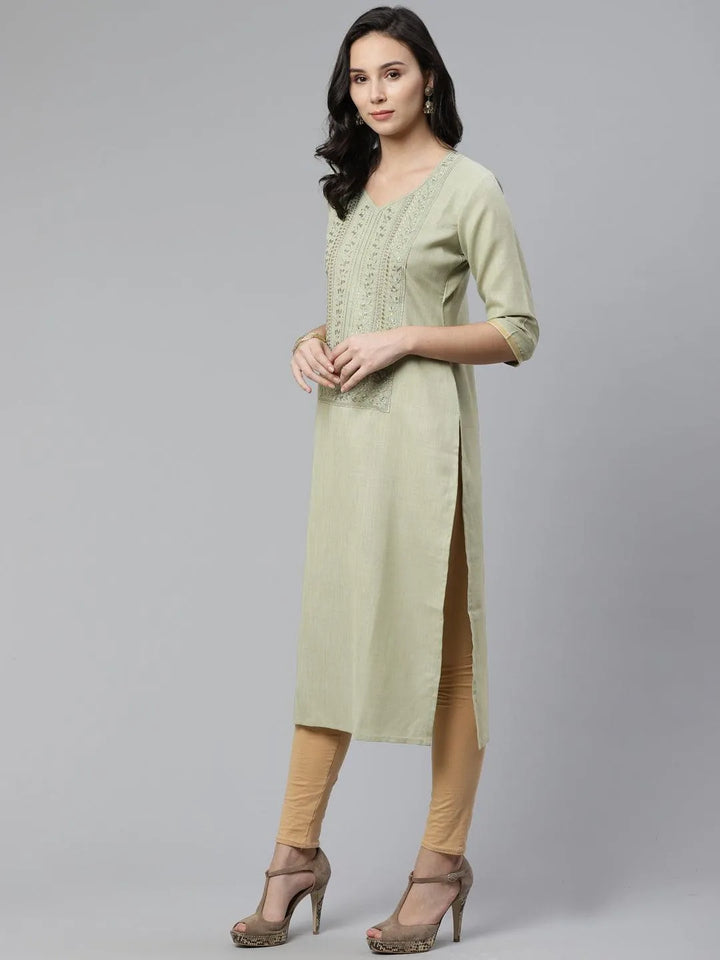 Green Yoke Design Cotton Kurta - Libas