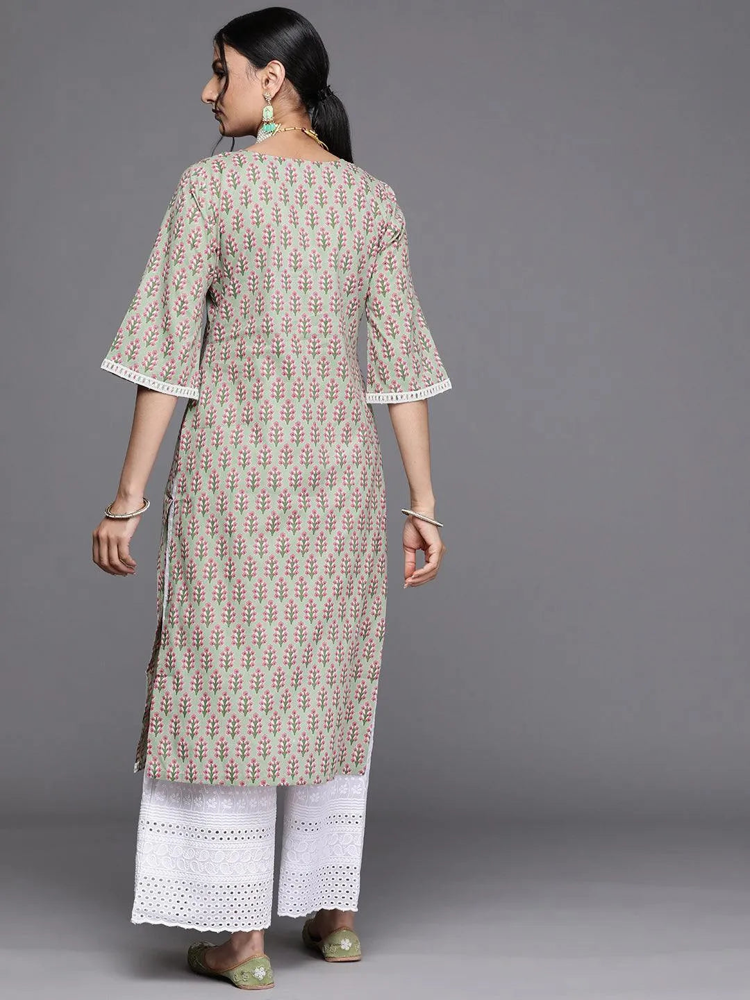 Green Yoke Design Cotton Kurta - Libas