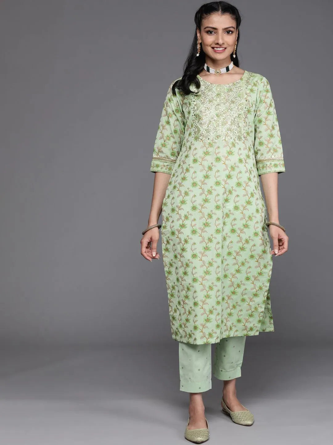 Green Yoke Design Cotton Silk Kurta - Libas 