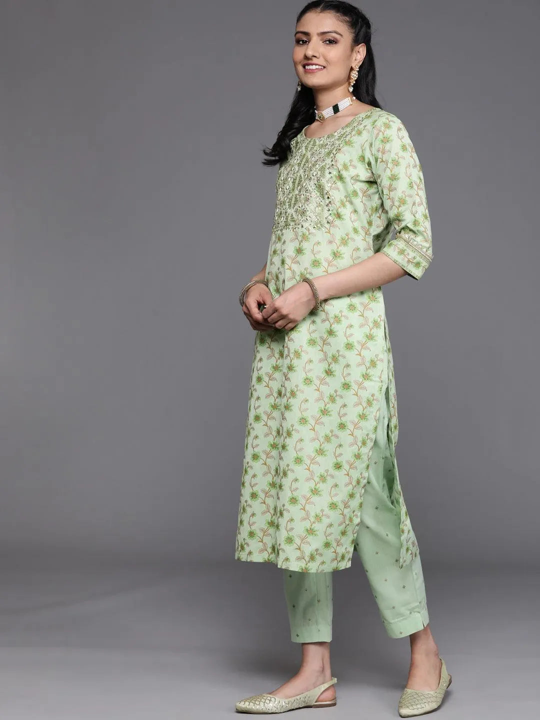 Green Yoke Design Cotton Silk Kurta - Libas 