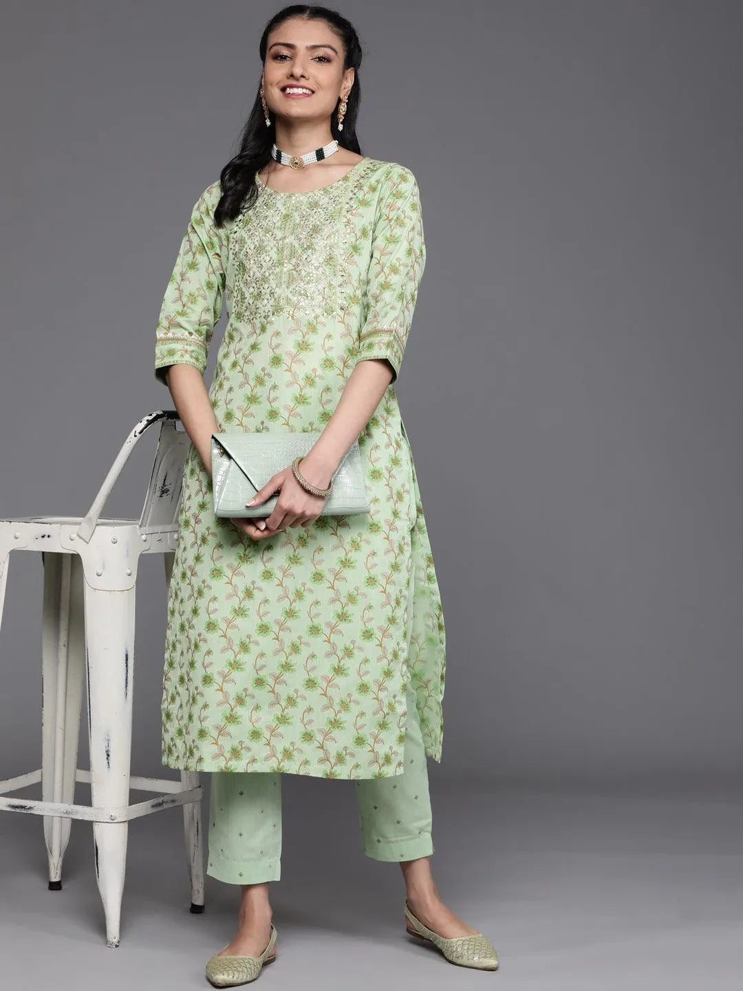 Green Yoke Design Cotton Silk Kurta - Libas 