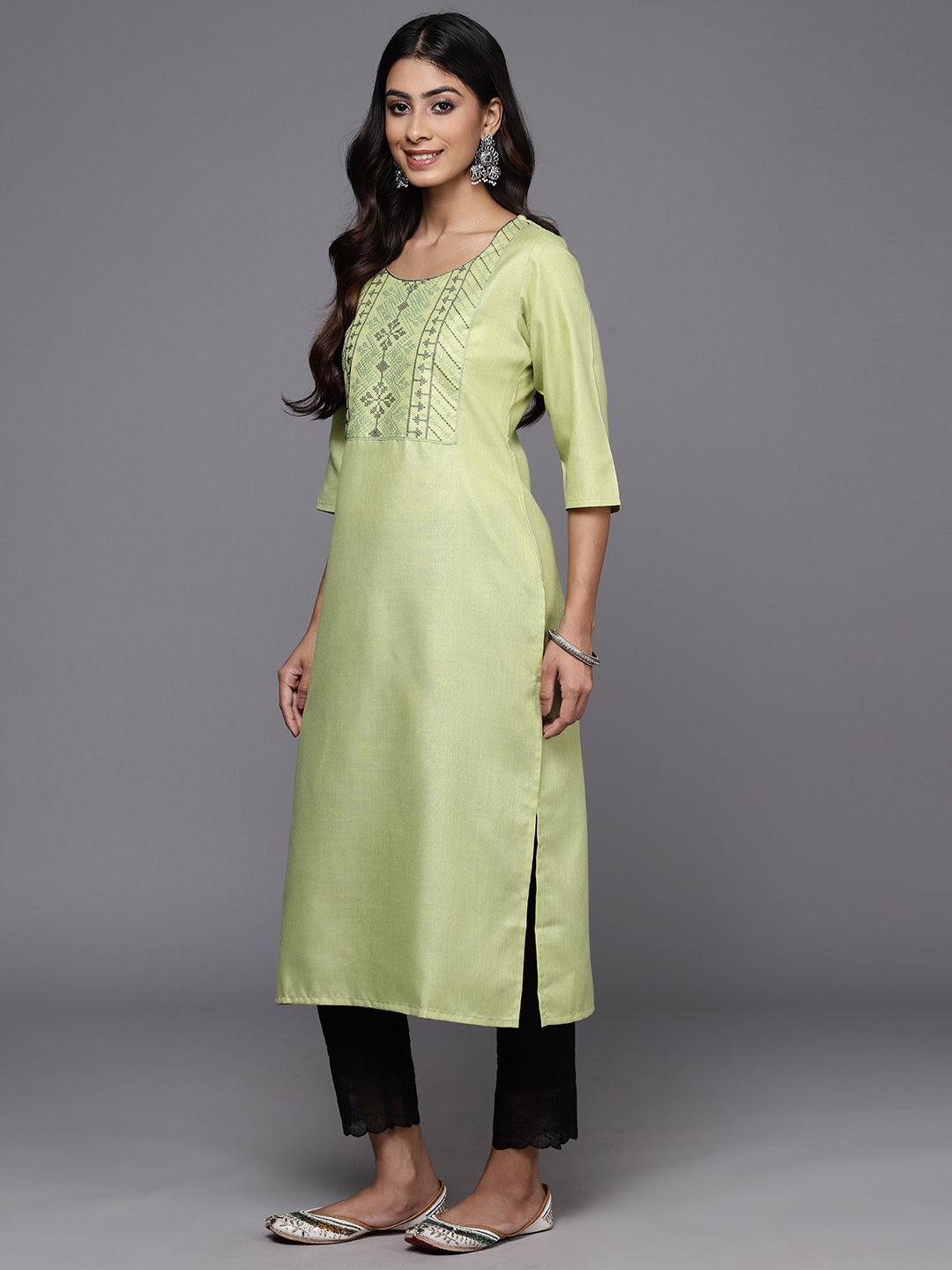 Green Yoke Design Cotton Straight Kurta - Libas