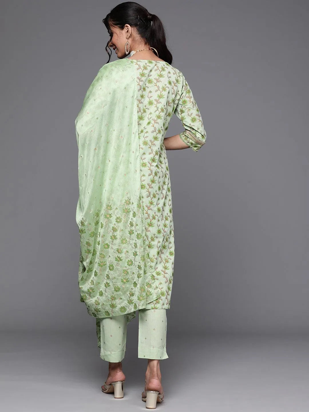 Green Yoke Design Cotton Suit Set - Libas 