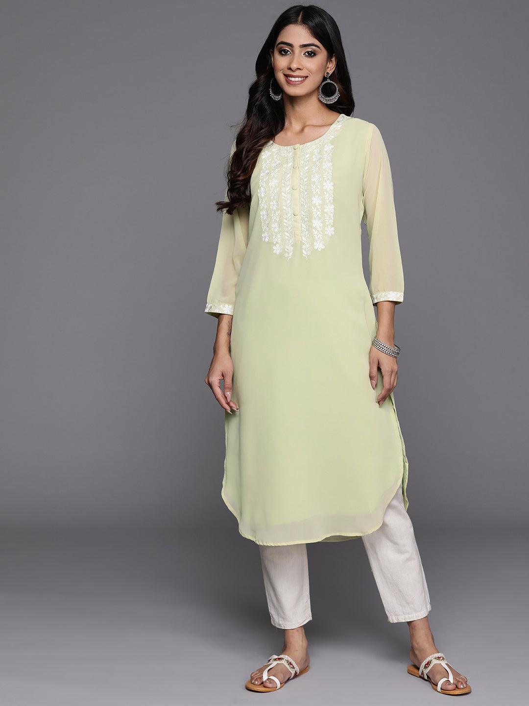 Green Yoke Design Georgette Pathani Kurta - Libas