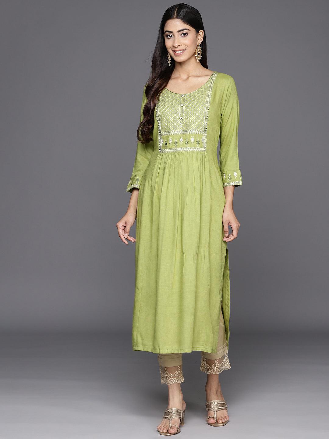 Green Yoke Design Rayon A-Line Kurta - Libas