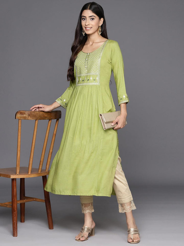 Green Yoke Design Rayon A-Line Kurta - Libas