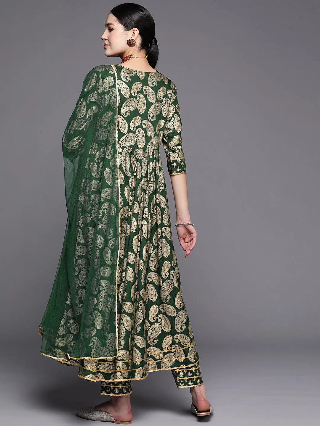 Green Yoke Design Rayon Anarkali Suit Set With Trousers - Libas