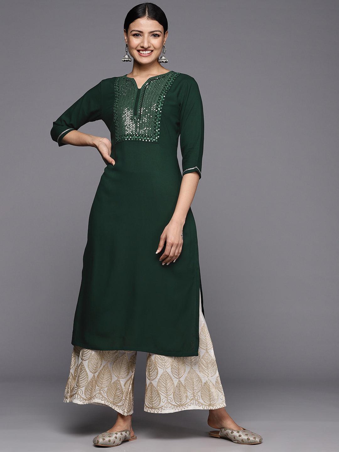 Green Yoke Design Rayon Straight Kurta - Libas