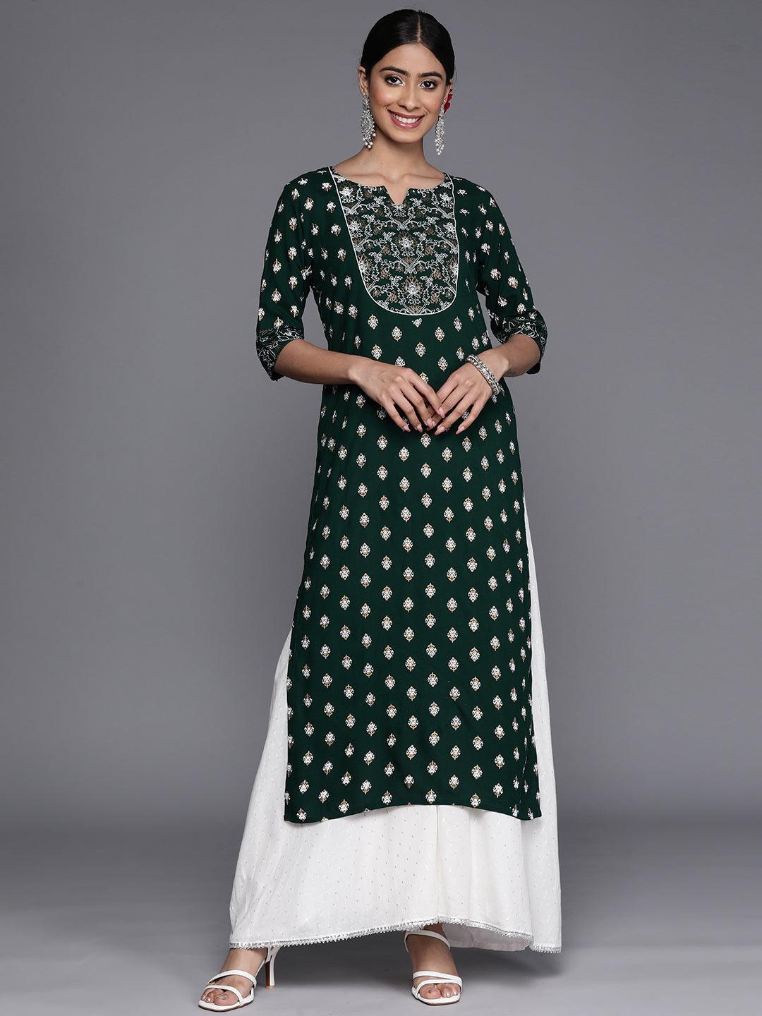 Green Yoke Design Rayon Straight Kurta - Libas