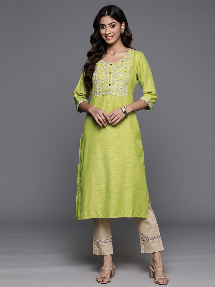 Green Yoke Design Rayon Straight Kurta - Libas