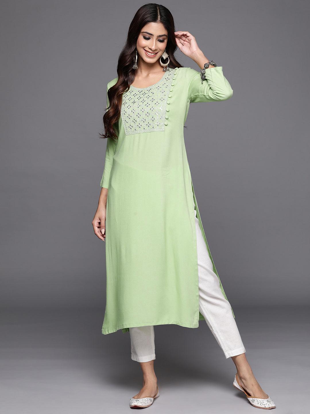 Green Yoke Design Rayon Straight Kurta - Libas