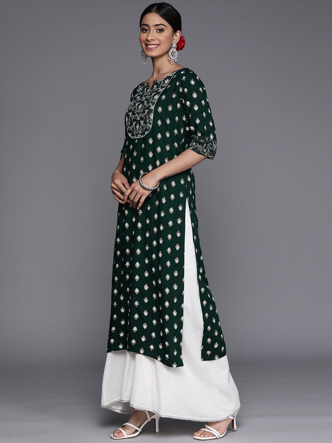 Green Yoke Design Rayon Straight Kurta - Libas