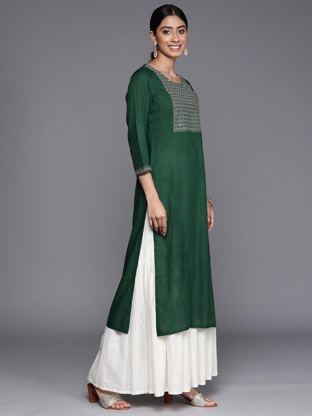 Green Yoke Design Rayon Straight Kurta - Libas