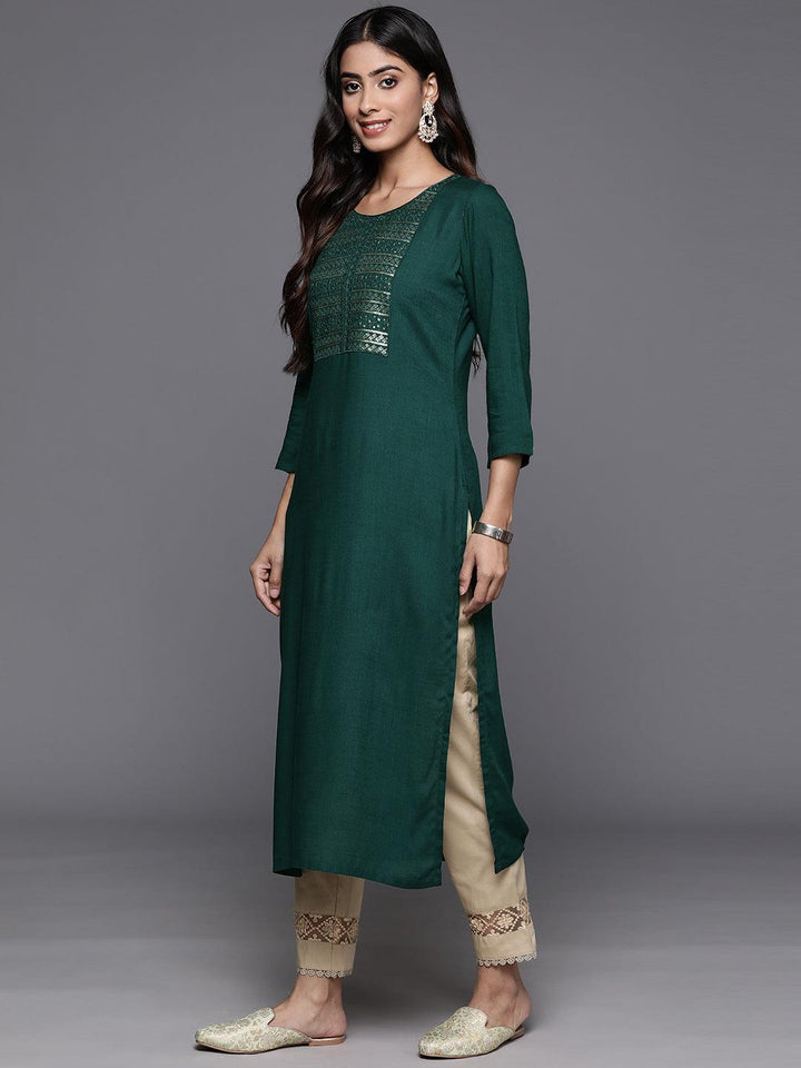 Green Yoke Design Rayon Straight Kurta - Libas