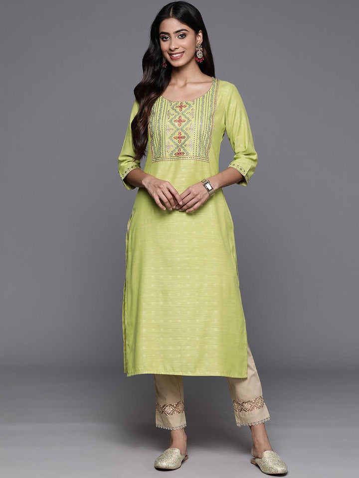 Green Yoke Design Rayon Straight Kurta - Libas