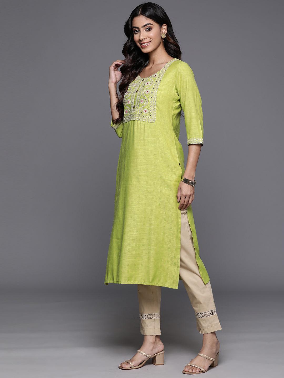 Green Yoke Design Rayon Straight Kurta - Libas