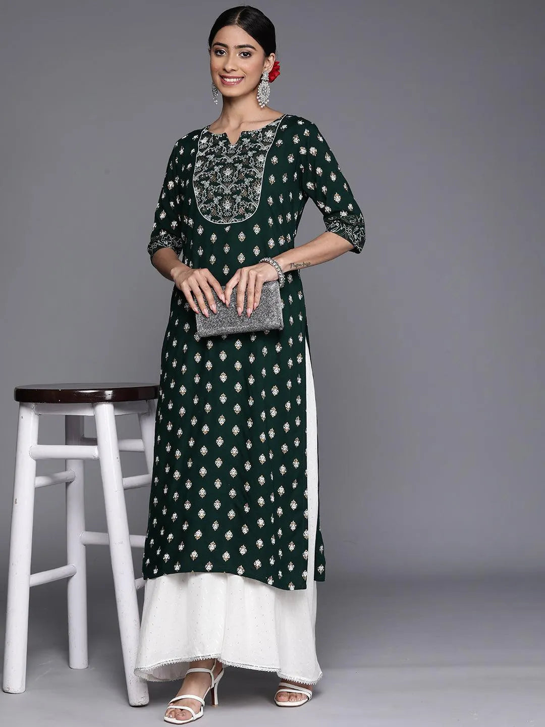 Green Yoke Design Rayon Straight Kurta - Libas