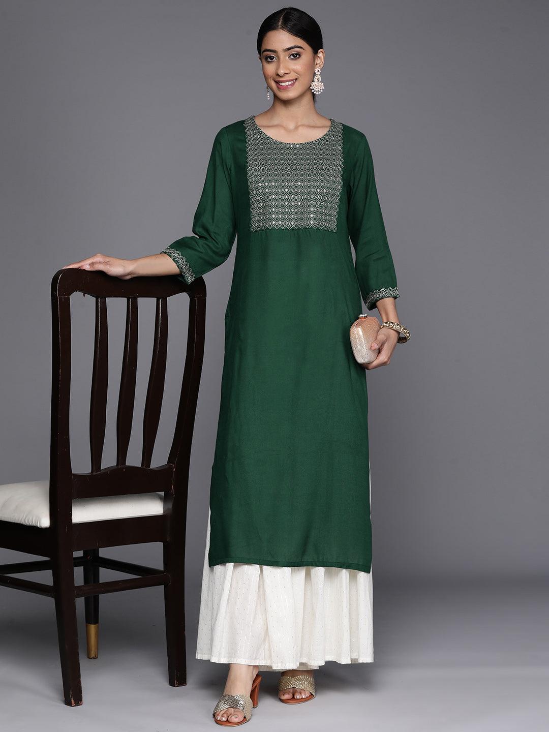 Green Yoke Design Rayon Straight Kurta - Libas