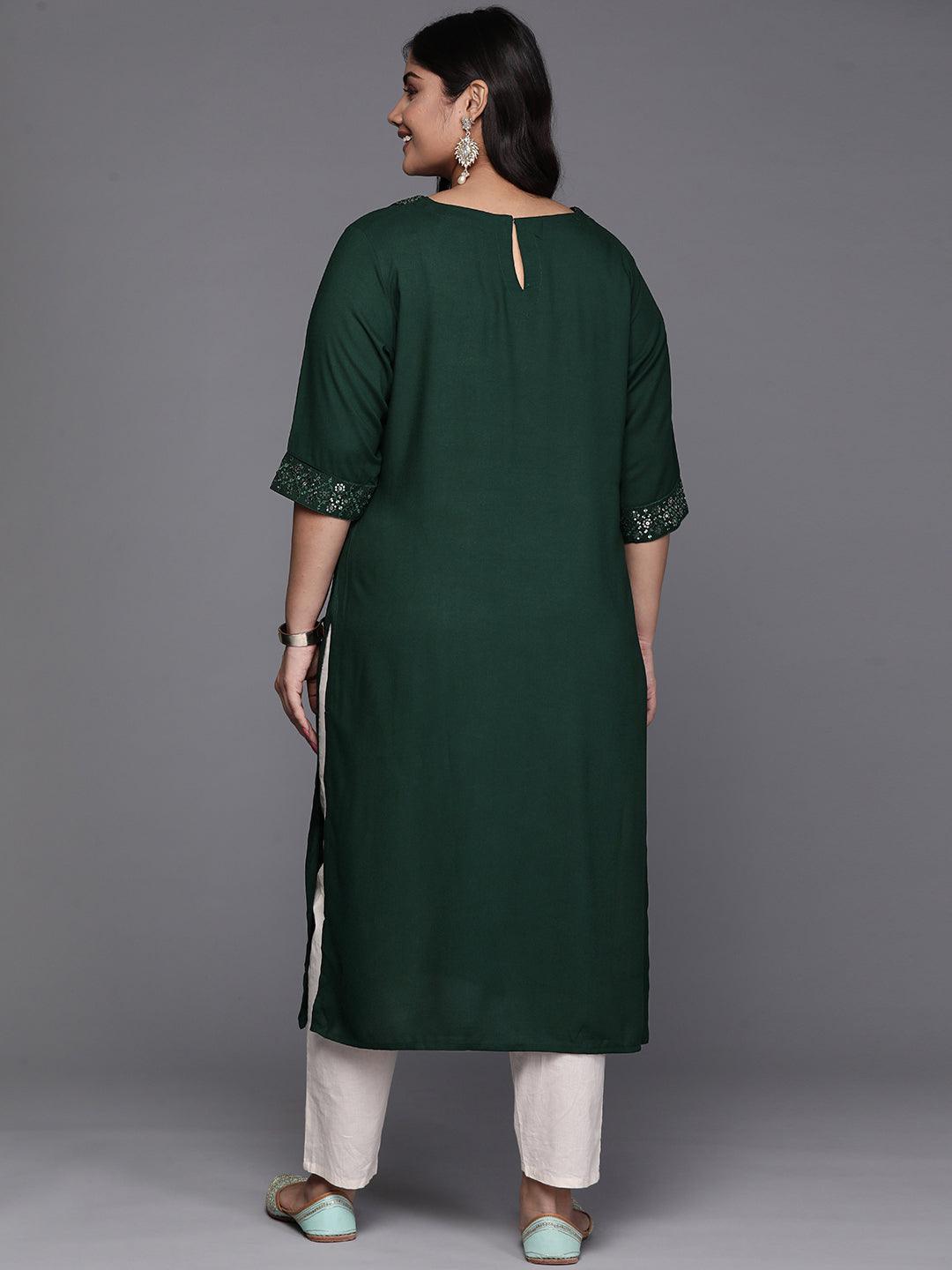 Green Yoke Design Rayon Straight Kurta - Libas