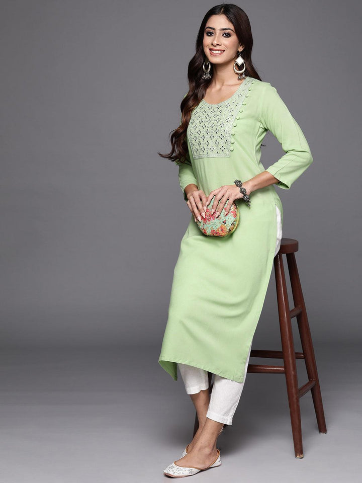 Green Yoke Design Rayon Straight Kurta - Libas