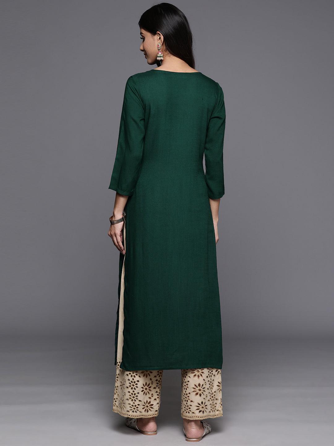 Green Yoke Design Rayon Straight Kurta - Libas