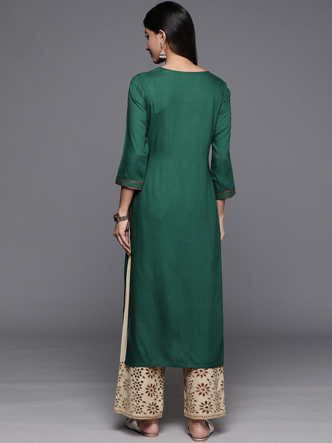 Green Yoke Design Rayon Straight Kurta - Libas