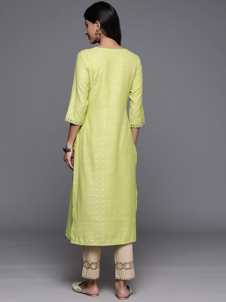 Green Yoke Design Rayon Straight Kurta - Libas