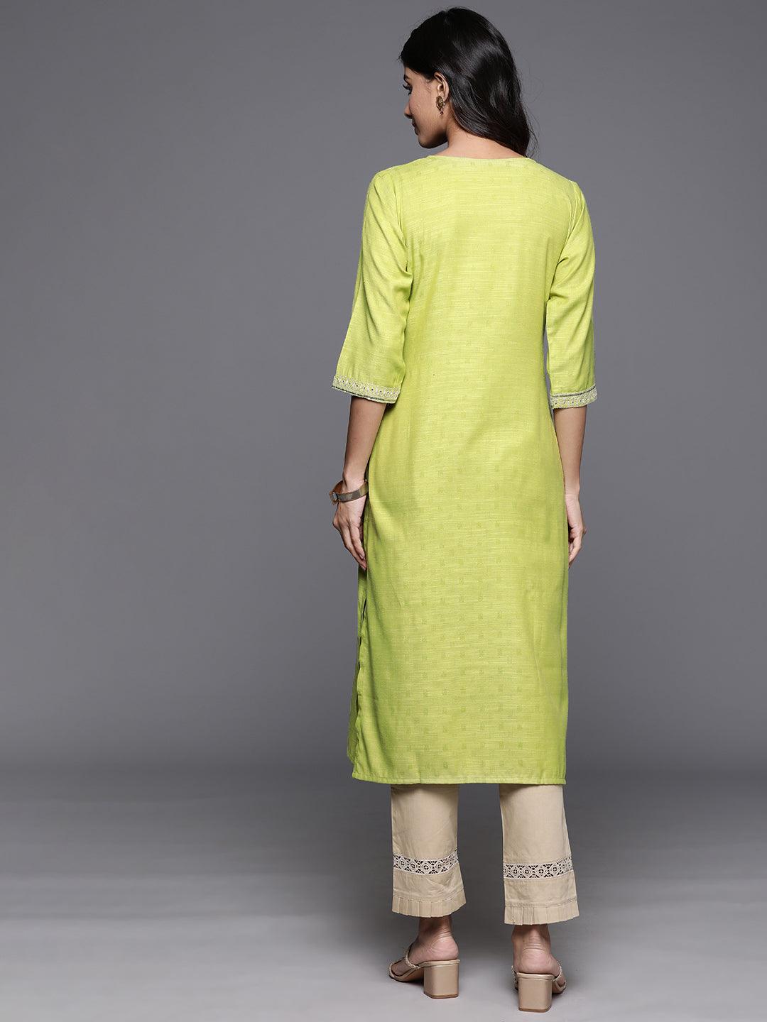 Green Yoke Design Rayon Straight Kurta - Libas