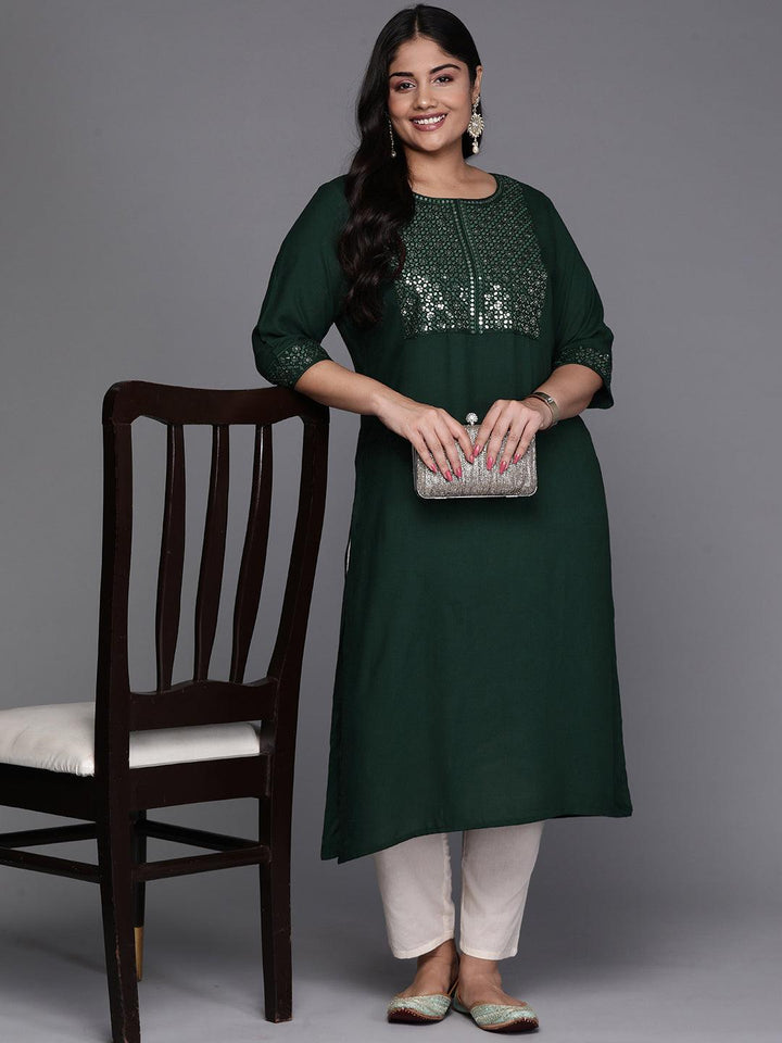 Green Yoke Design Rayon Straight Kurta - Libas