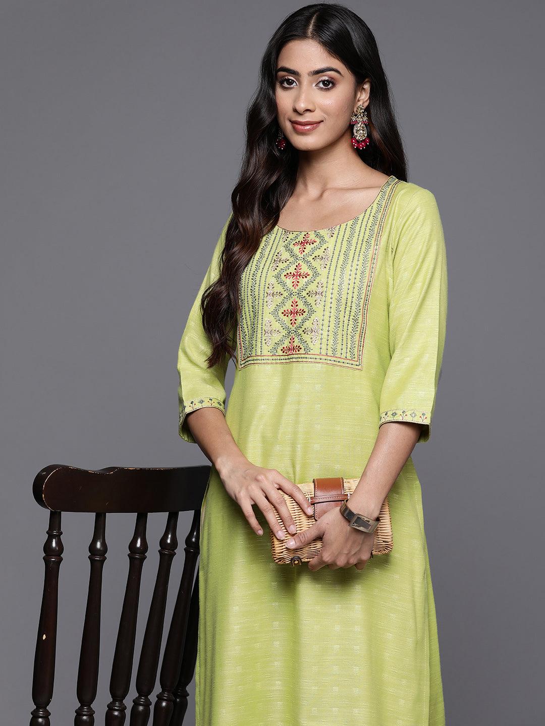 Green Yoke Design Rayon Straight Kurta - Libas