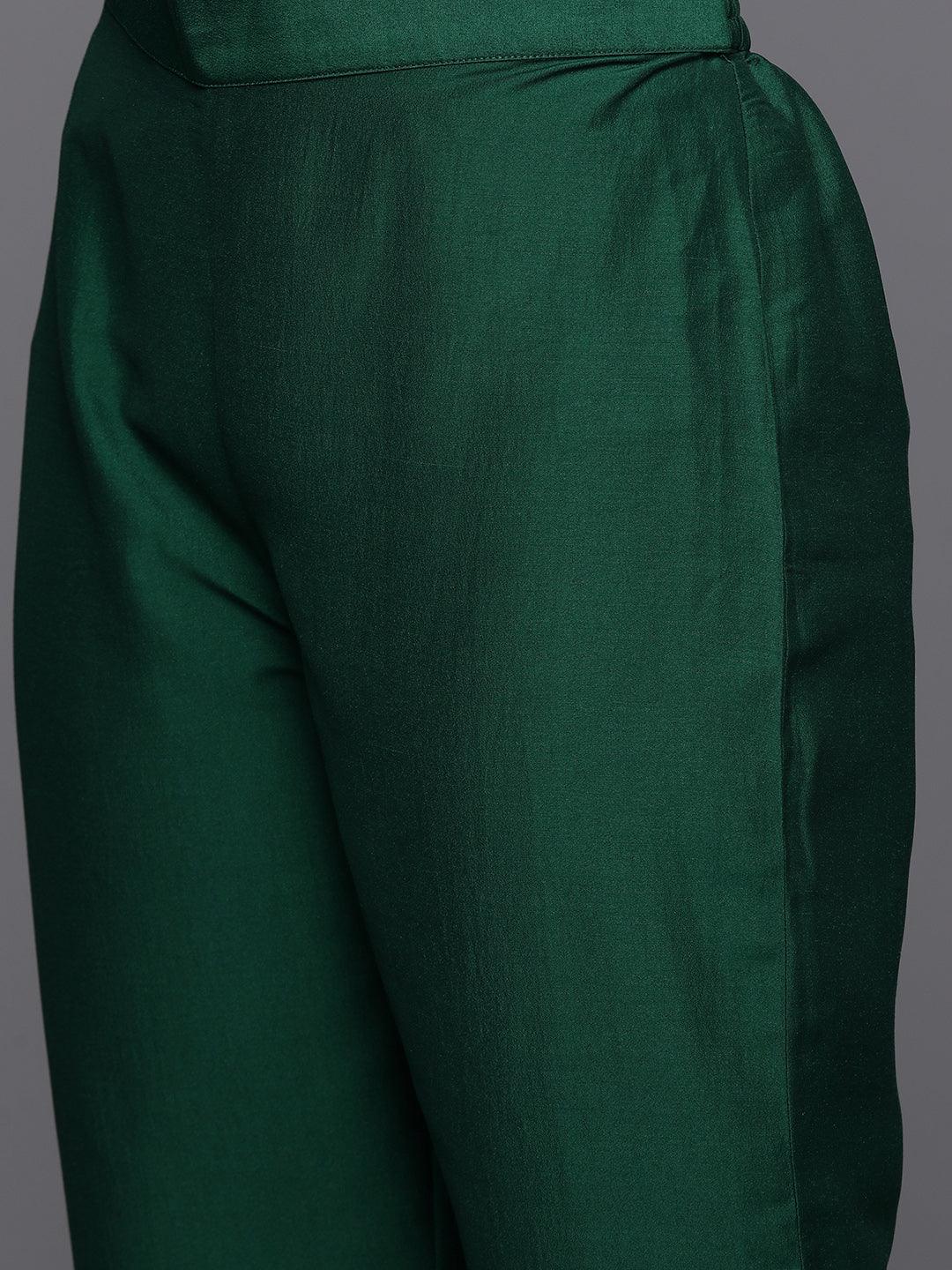 Green Yoke Design Silk Blend A-Line Kurta With Trousers & Dupatta - Libas