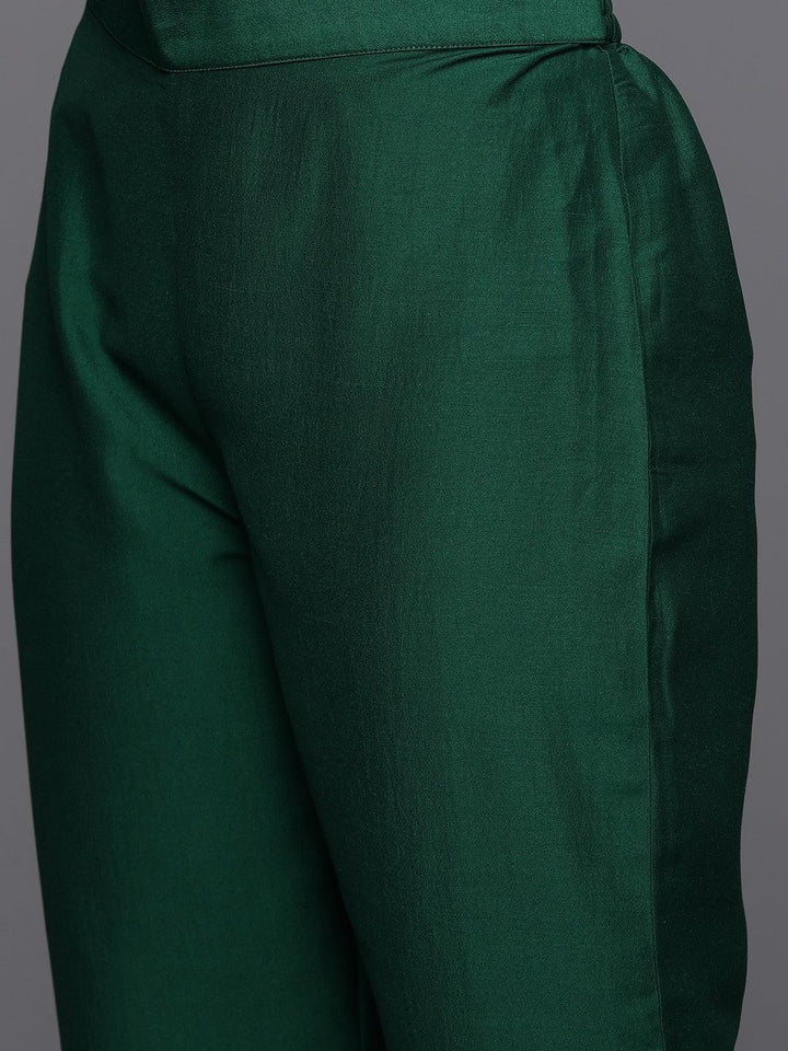 Green Yoke Design Silk Blend A-Line Kurta With Trousers & Dupatta - Libas