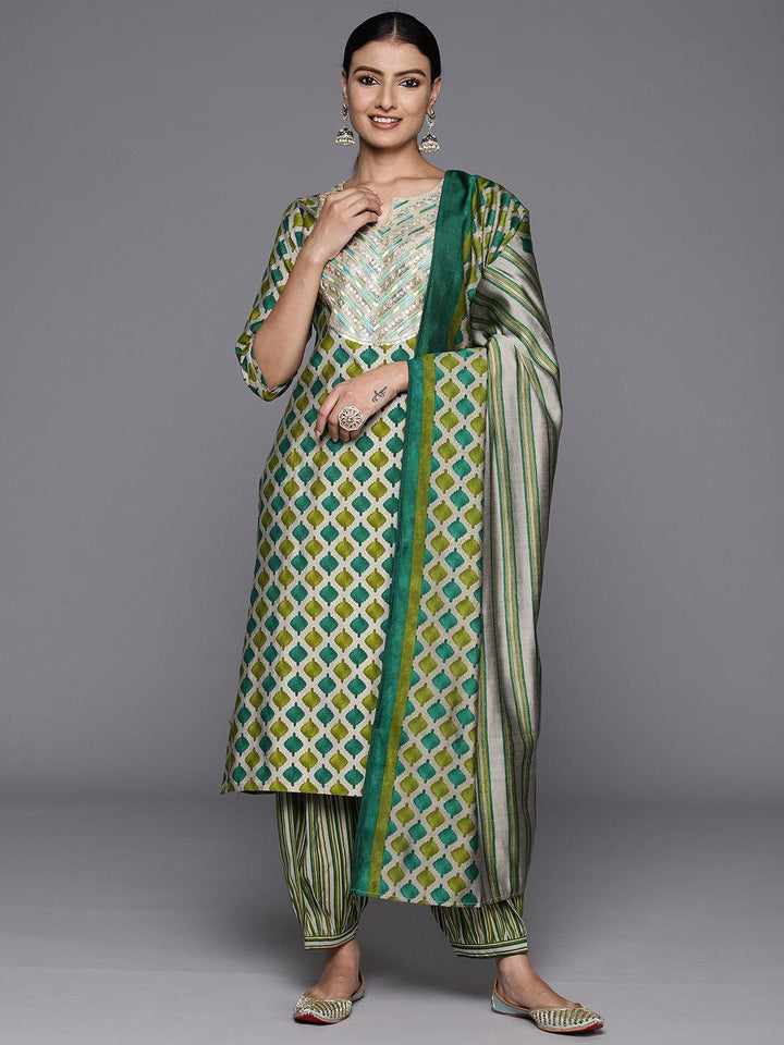 Green Yoke Design Silk Blend Straight Kurta With Salwar & Dupatta - Libas