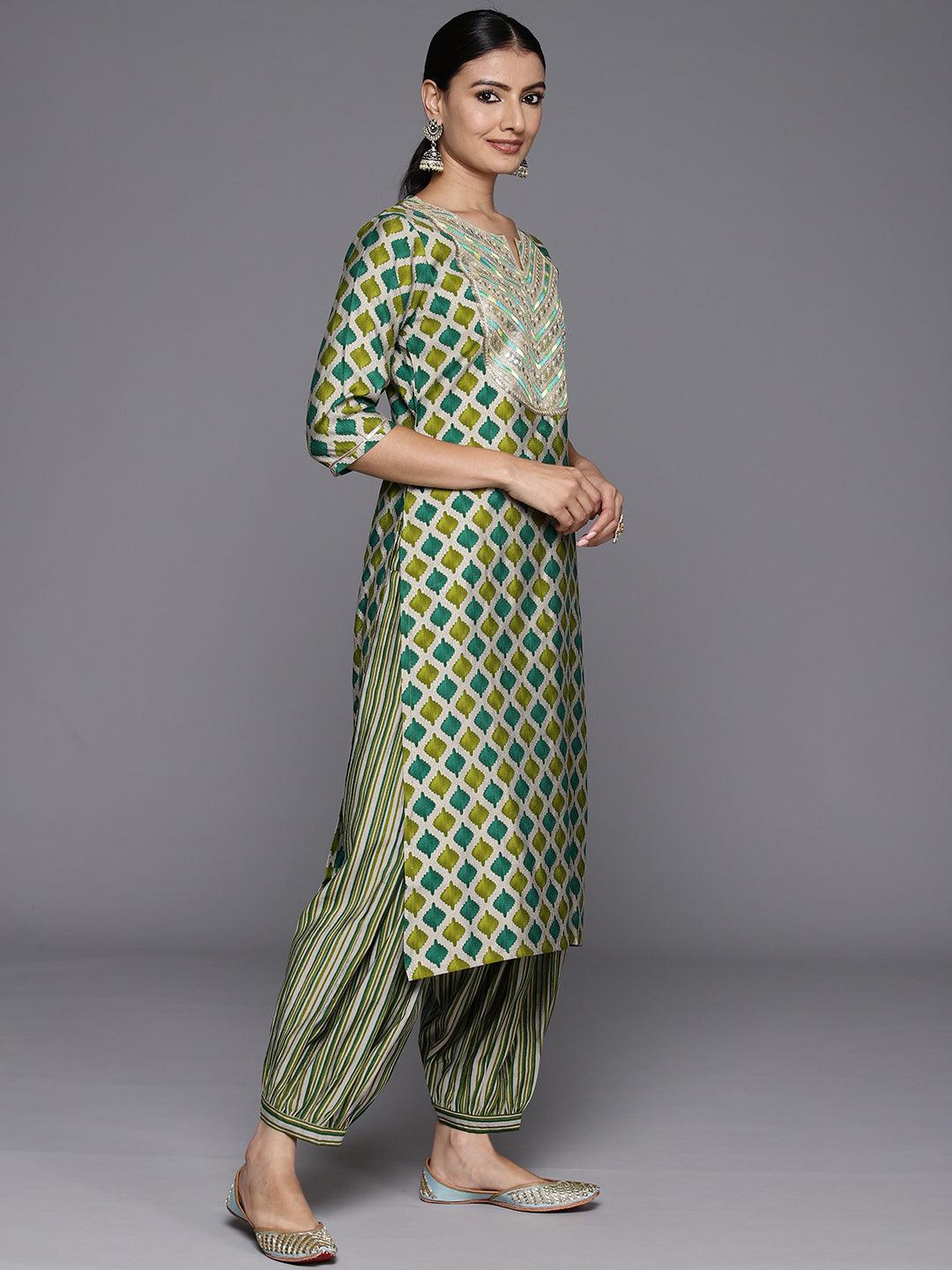 Green Yoke Design Silk Blend Straight Kurta With Salwar & Dupatta - Libas