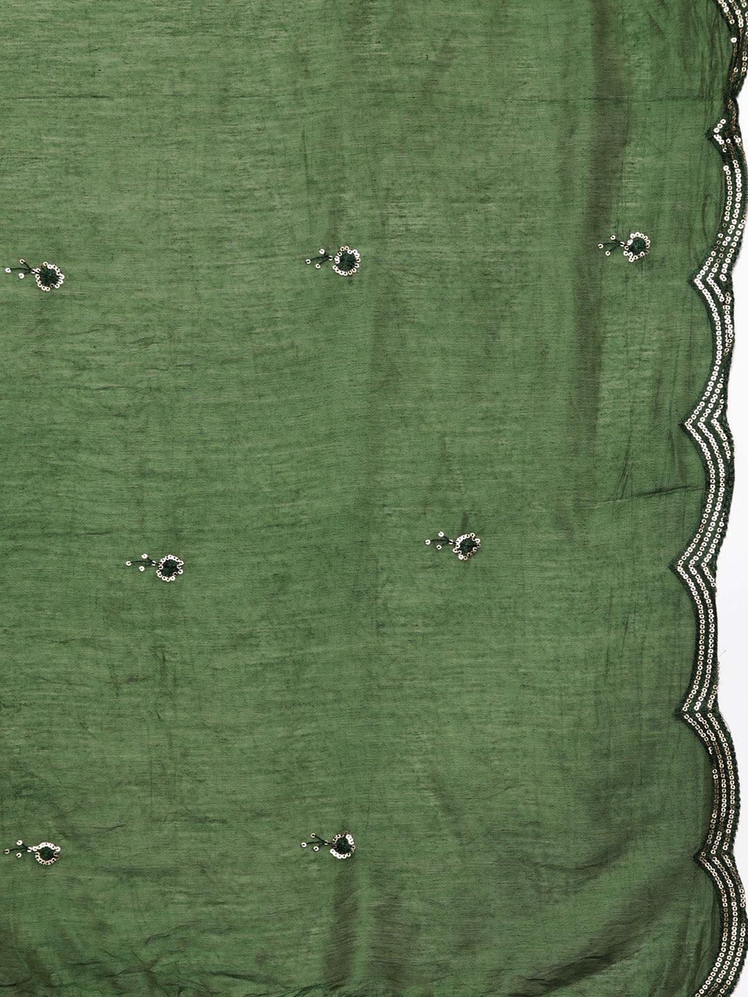 Green Yoke Design Silk Blend Straight Kurta With Trousers & Dupatta - Libas 