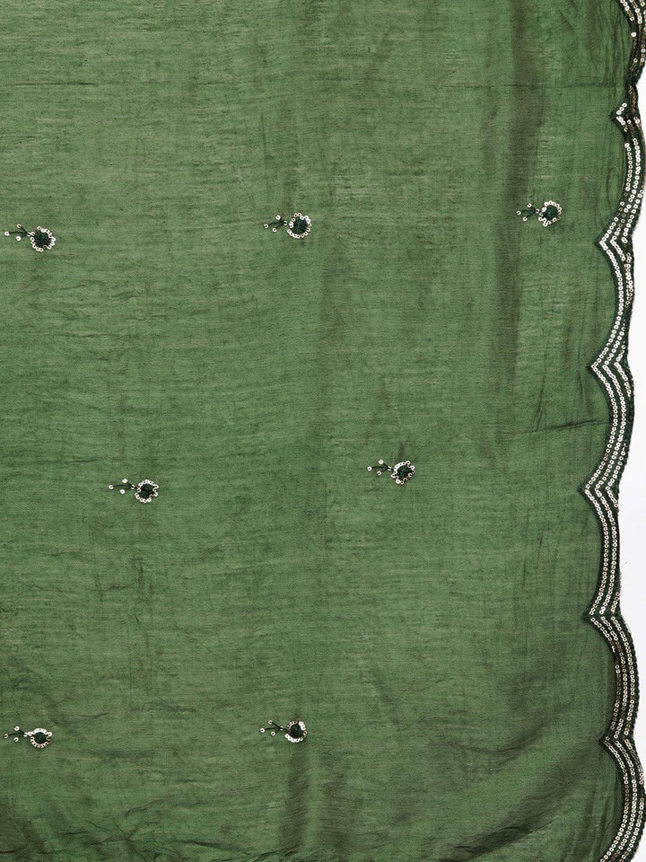 Green Yoke Design Silk Blend Straight Kurta With Trousers & Dupatta - Libas