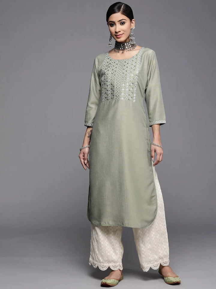 Green Yoke Design Silk Kurta - Libas