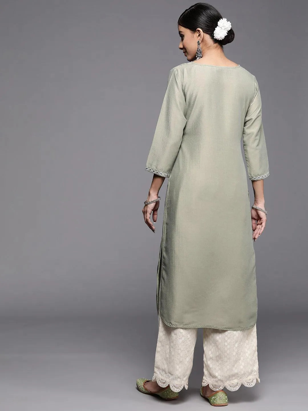 Green Yoke Design Silk Kurta - Libas