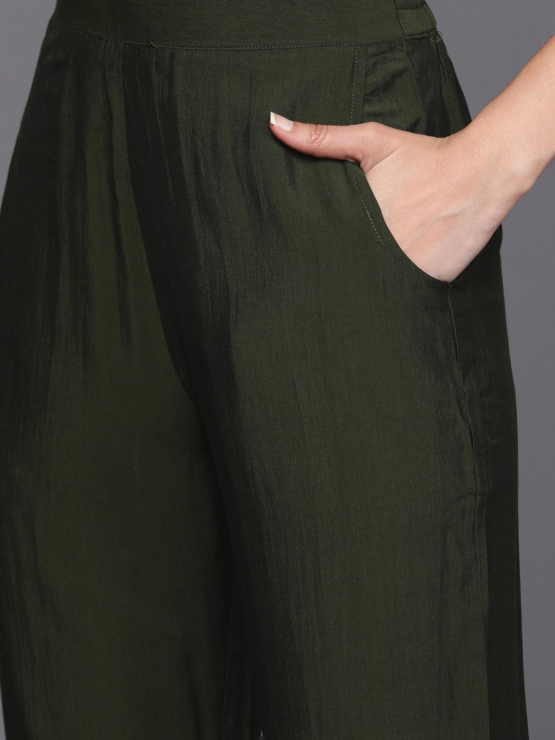 Green Yoke Design Silk Straight Kurta With Dupatta