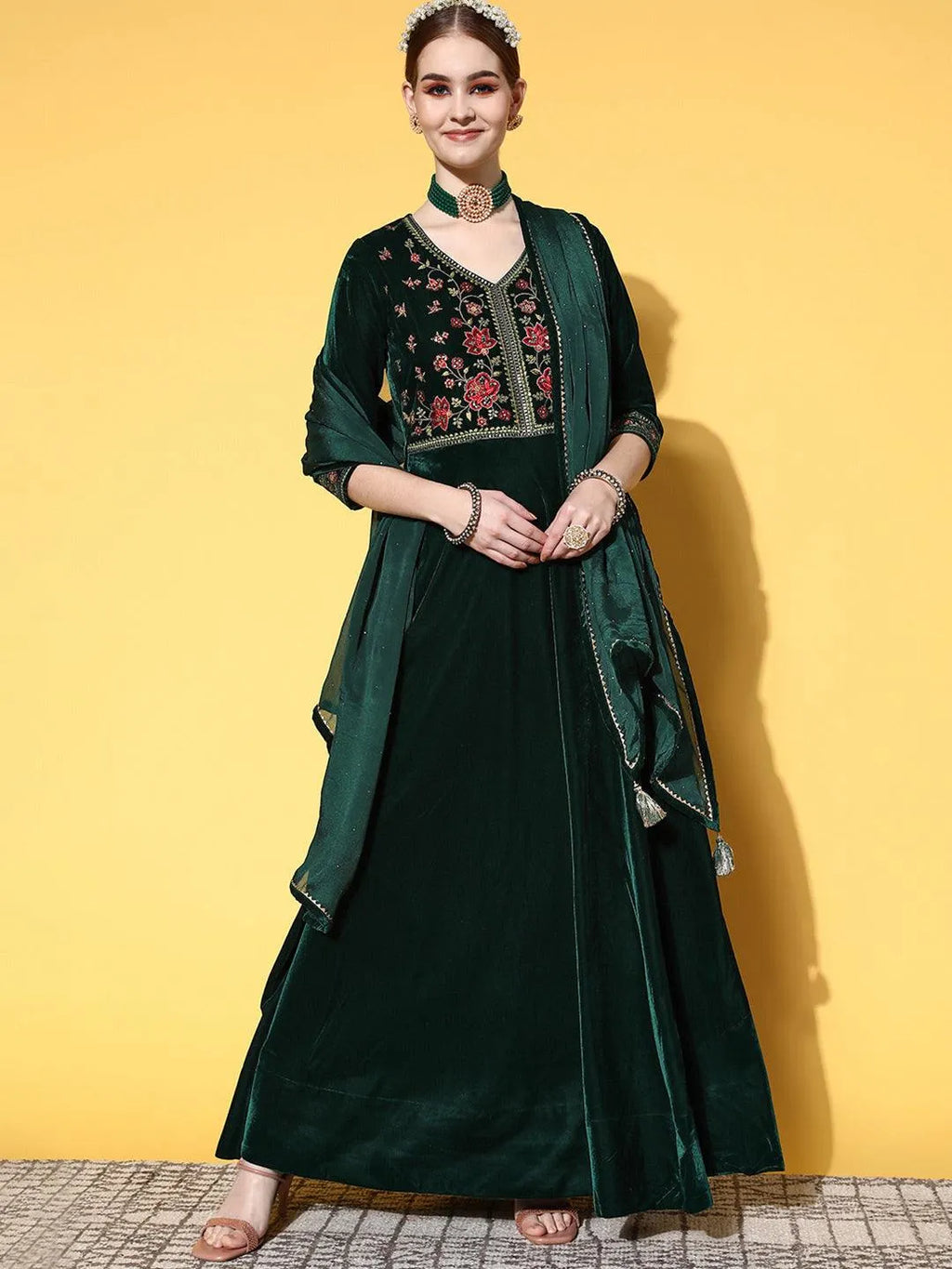 Velvet anarkali suit on sale designs