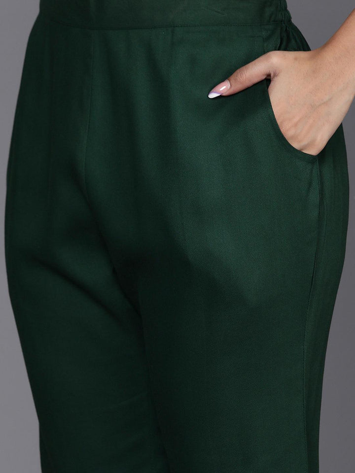 Green Yoke Design Wool Blend Straight Kurta With Trousers - Libas